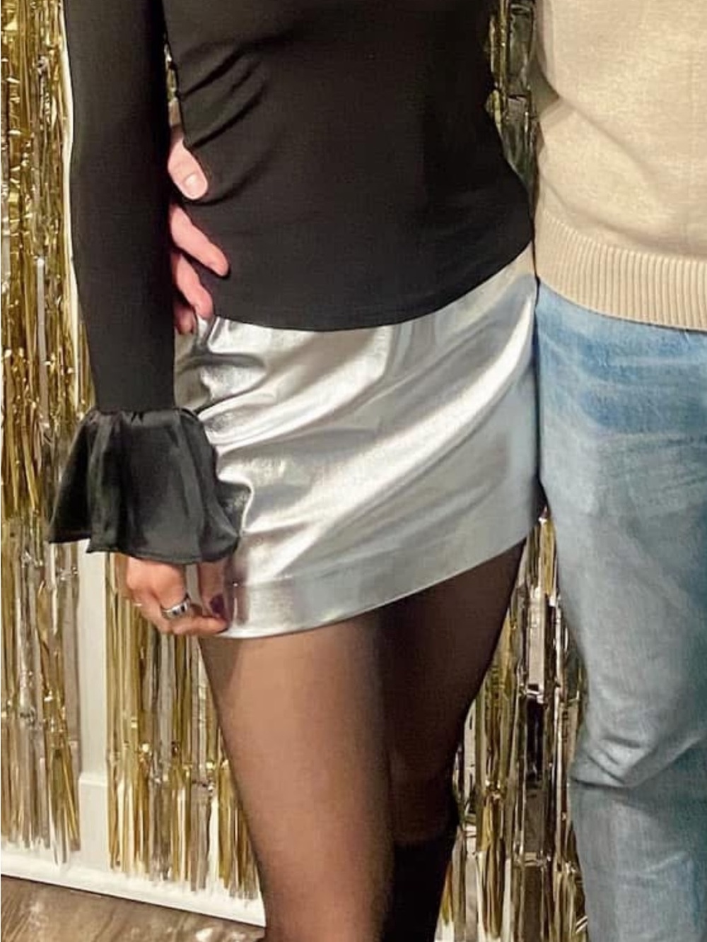 Open Edit Silver Metallic Mini Skirt